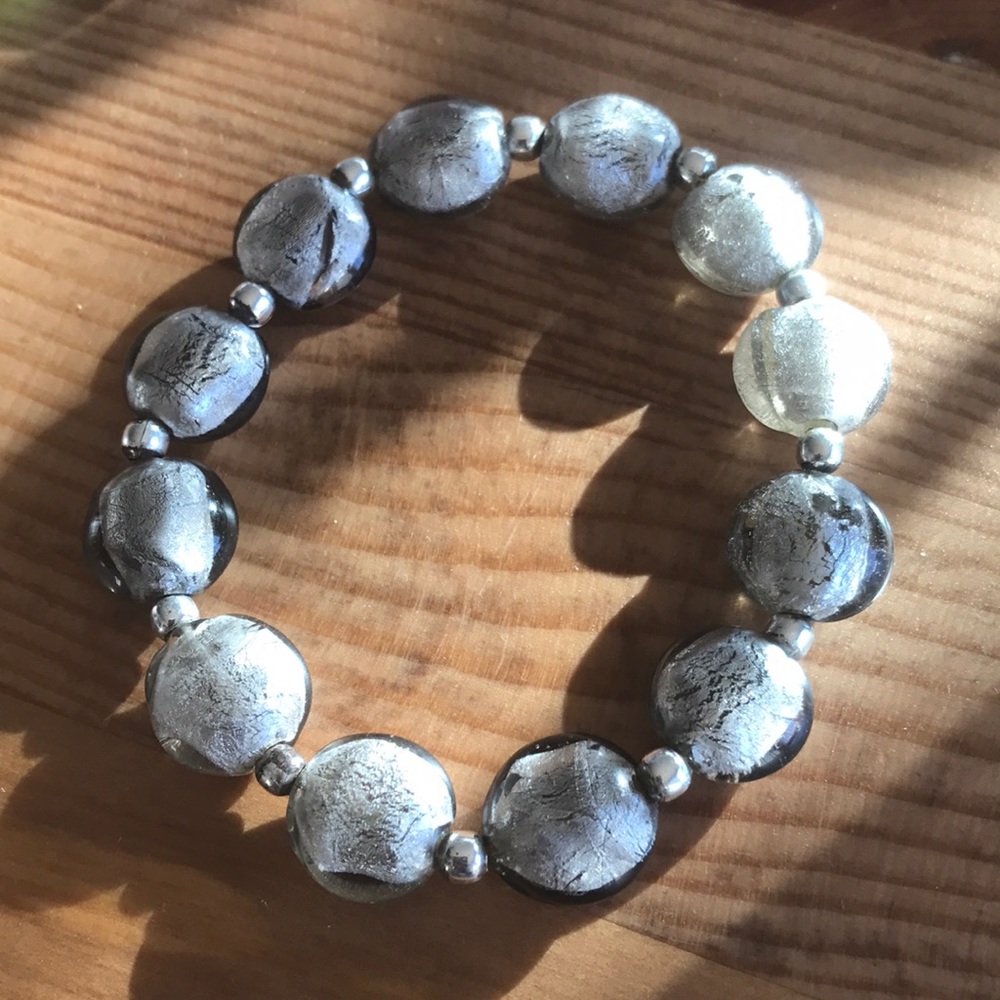 Silver glass bead Necklace & Bracelet Set - Picture 3 of 6